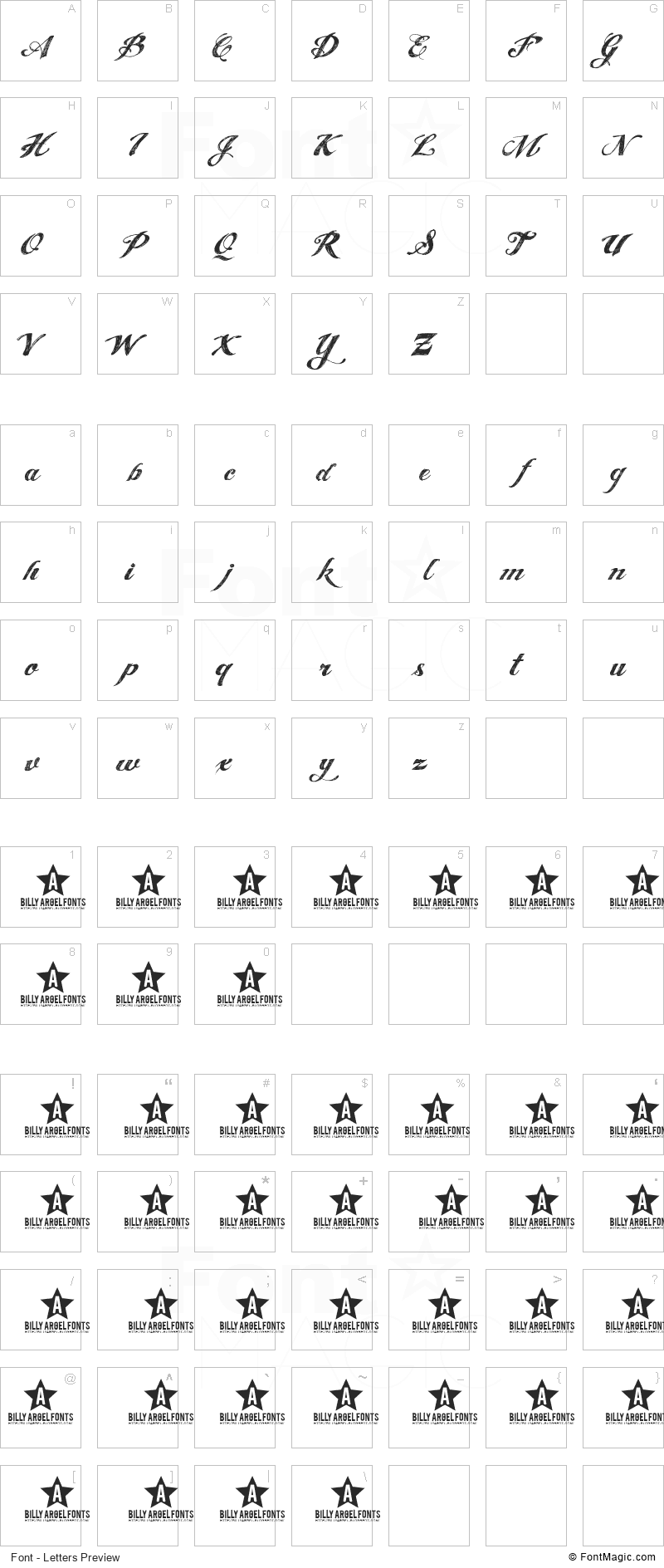 Angel Tears Font - All Latters Preview Chart